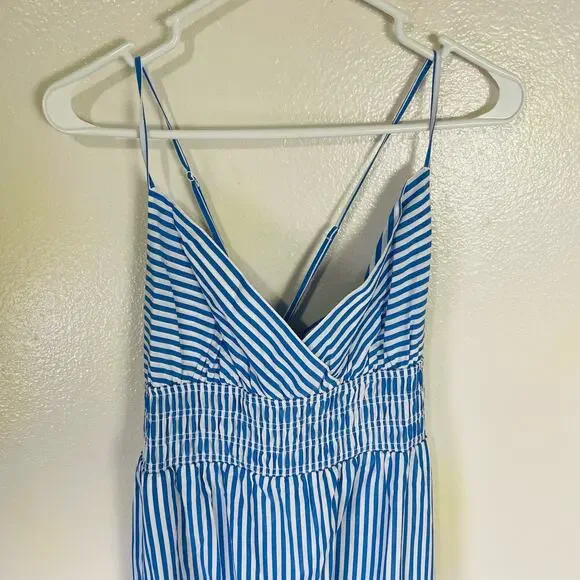 Madewell Empire Waist Tiered Striped Cross Back Maxi Dress US Women's 14 Plus - Picture 6 of 11